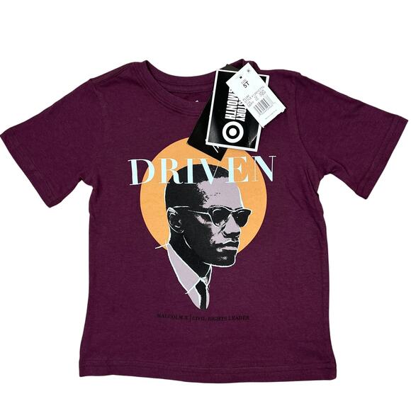 Malcolm X Driven T-Shirt Toddler 5T Maroon Gold Front Graphic Black History NEW! - Picture 1 of 6